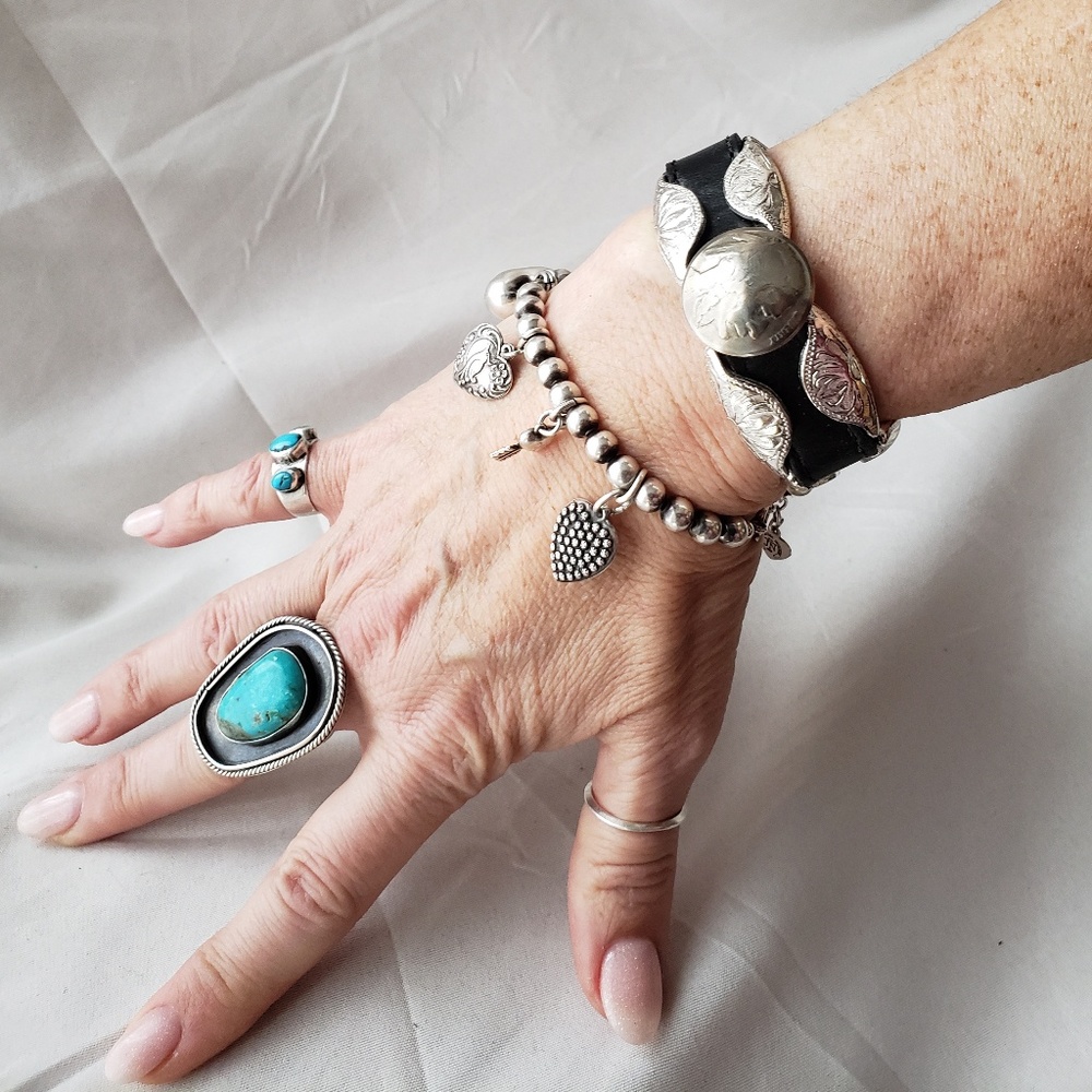 Leather concho Indian Head buffalo nickel bracelet